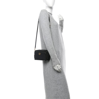 CHRISTIAN DIOR Grained Calfskin Caro Double Pouch Black