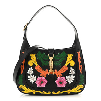 GUCCI Calfskin Floral Small Jackie 1961 Hobo Black GUCCI Calfskin Floral Small Jackie 1961 Hobo Black