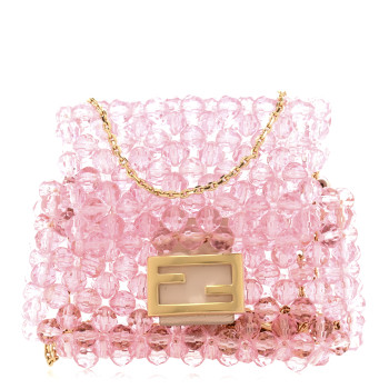 FENDI Enamel Vitello King Beaded Pico Baguette Charm Pink