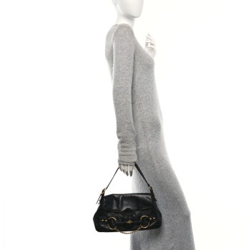 GUCCI Calfskin Horsebit Flap Bag Black