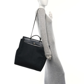 HERMES Toile Vache Calfskin Herbag 40 GM Black