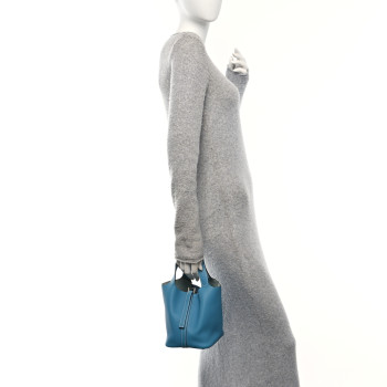 HERMES Taurillon Clemence Picotin Lock 18 PM Blue Jean