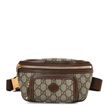 GUCCI GG Supreme Monogram Textured Calfskin Retro Interlocking G Belt Bag Beige Ebony Brown Sugar