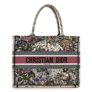 CHRISTIAN DIOR Canvas Embroidered Medium Zodiac Book Tote Latte Multicolor