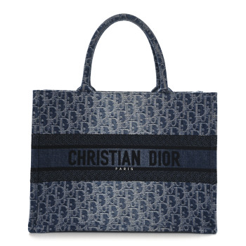 CHRISTIAN DIOR Oblique Denim Medium Book Tote Blue