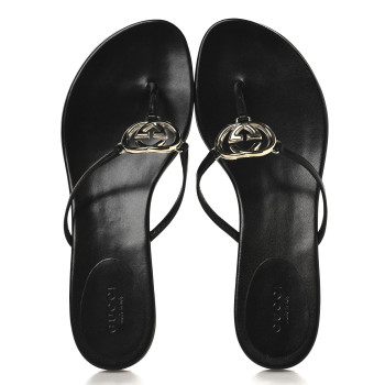 GUCCI Lifford Calfskin Interlocking G Thong Sandals 36.5 Black