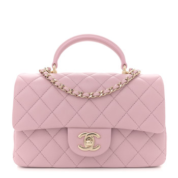 CHANEL Lambskin Quilted Mini Top Handle Rectangular Flap Light Pink