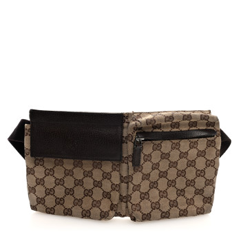 GUCCI GG Monogram Double Pocket Belt Bag Dark Brown