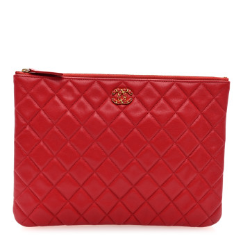 CHANEL Lambskin Quilted Chanel 19 Medium Cosmetic Case Red