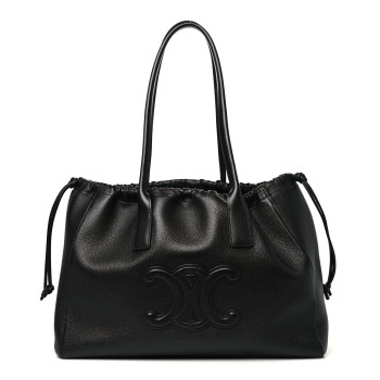 CELINE Smooth Calfskin Cuir Triomphe Cabas Drawstring Black