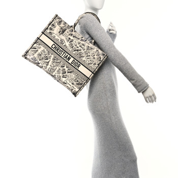 CHRISTIAN DIOR Canvas Embroidered Large Plan De Paris Book Tote White Black