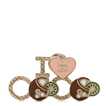 CHANEL Metal Resin Pearl I Love Coco Brooch Gold Brown Pink