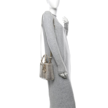 CHRISTIAN DIOR Metallic Snakeskin Small Lady Dior Gold