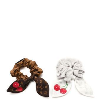 LOUIS VUITTON LV X TM Monogram Cerises Silk Scrunchies Set White Brown
