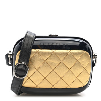 CHANEL Lambskin Quilted Plexiglass Box Bag Black Gold