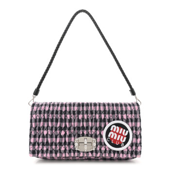 MIU MIU Cotton Matelasse Crystal Flap Shoulder Bag Multicolor
