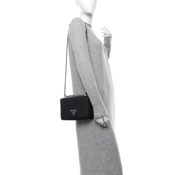 PRADA Saffiano Tessuto Nylon Chain Shoulder Bag Black