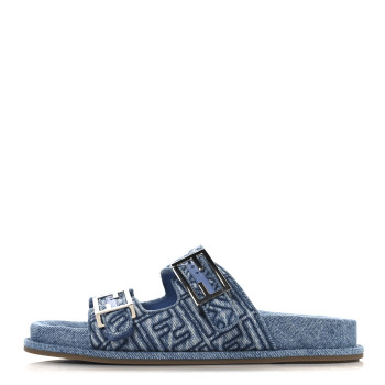 FENDI Denim FF Quilted Fendi Feel Buckled Slide Sandals 39 Blue