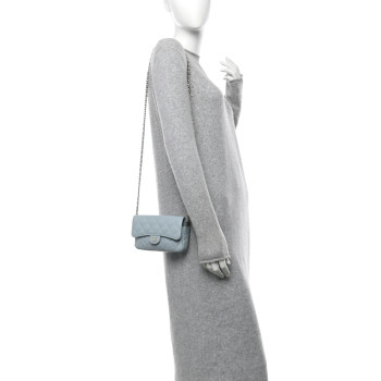 CHANEL Caviar Quilted Flap Phone Holder With Chain Light Blue