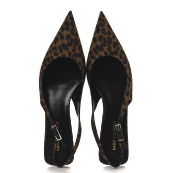 SAINT LAURENT Canvas Leopard Print Quadria 30 Slingback Pumps 39.5 Manto Naturale