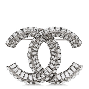CHANEL Baguette Crystal CC Brooch Silver