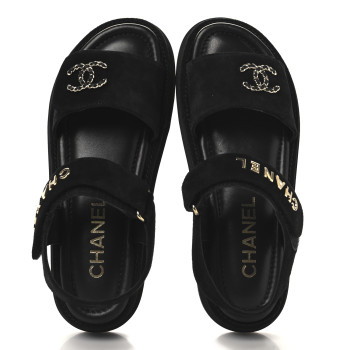 CHANEL Suede Calfskin Dad Sandals 39 Black