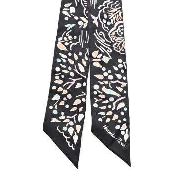 HERMES Silk Isola Di Primavera Twilly Black Vert Rose