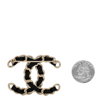 CHANEL Lambskin Chain CC Brooch Black Gold