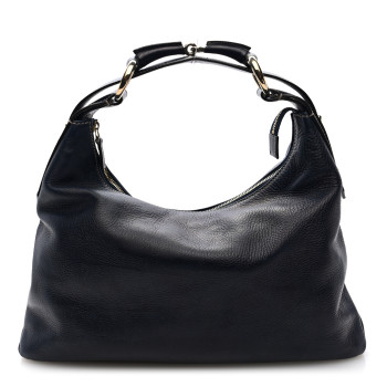 GUCCI Calfskin Medium Horsebit Chain Hobo Navy