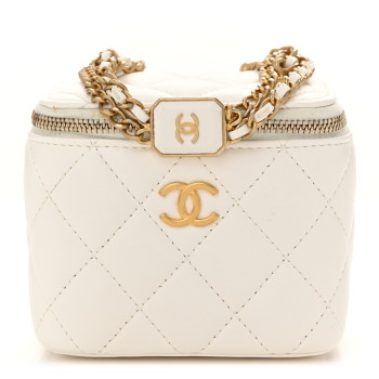 CHANEL Lambskin Quilted Mini Vanity Case With Chain White
