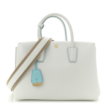 MCM Grained Calfskin Medium Milla Tote White Flake
