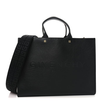 GIVENCHY Tumbled Calfskin Logo Embossed Medium G-Tote Black
