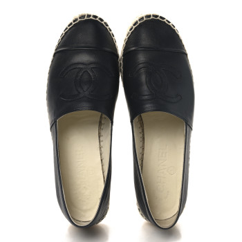 CHANEL Lambskin CC Espadrilles 37 Dark Navy