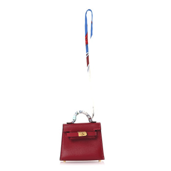 HERMES Tadelakt Mini Kelly Twilly Bag Charm Rouge Vif