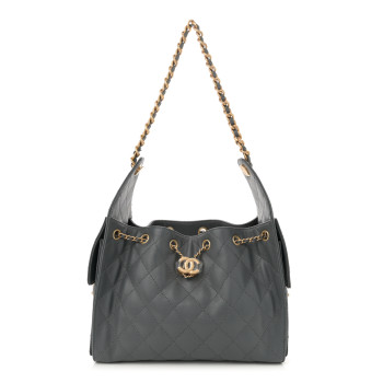 CHANEL Caviar Quilted Small Chanel 25 Handbag Dark Grey