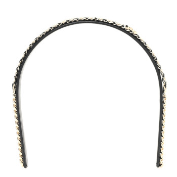 CHANEL Metal Lambskin Crystal CC Chain Headband Gold Black