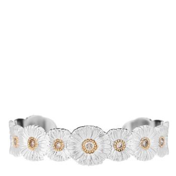 BUCCELLATI Sterling Silver Vermeil Diamond Blossoms Daisy Narrow Cuff Bracelet