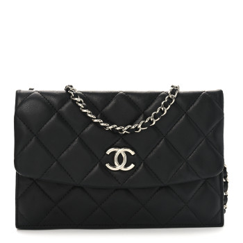CHANEL Lambskin Quilted Double Sided Wallet On Chain WOC Black