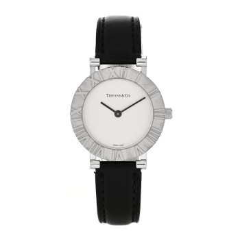 TIFFANY Sterling Silver Calfskin 29mm Atlas Quartz Watch Black