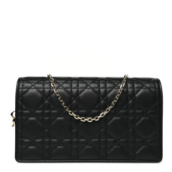 CHRISTIAN DIOR Lambskin Cannage Lady Dior Pouch Black