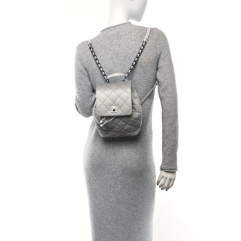 CHANEL Shaded Caviar Quilted Lacquered CC My Everything Drawstring Backpack Dark Grey Light Grey