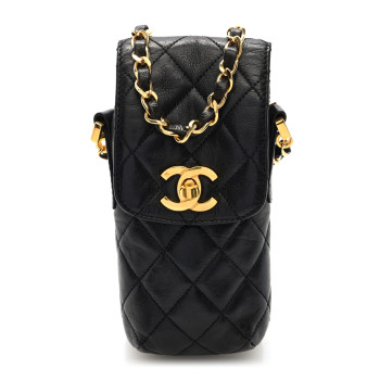 CHANEL Lambskin Quilted Phone Holder Black