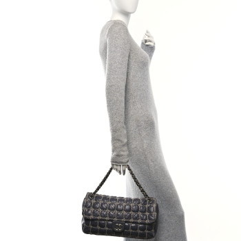 CHANEL Lambskin Tweed Double Stitch Maxi Flap Grey