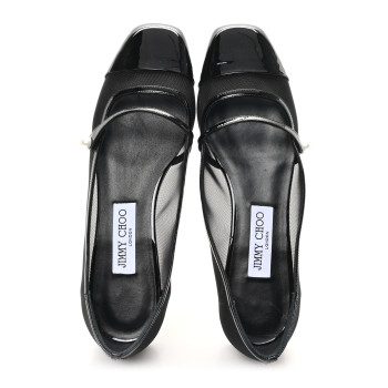 JIMMY CHOO Patent Mesh Elisa Flats 39 Black