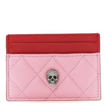 ALEXANDER MCQUEEN Lambskin Quilted Skull Card Holder Pastel Pink