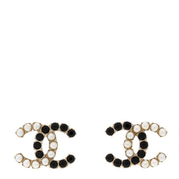 CHANEL Crystal Pearl CC Dazzling Domino Earrings Gold Black
