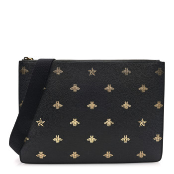 GUCCI Grained Calfskin Bee Star Messenger Black