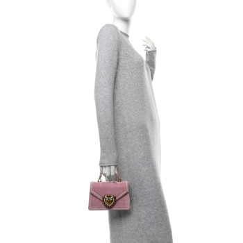 DOLCE & GABBANA Velvet Small Devotion Envelope Top Handle Bag Pink