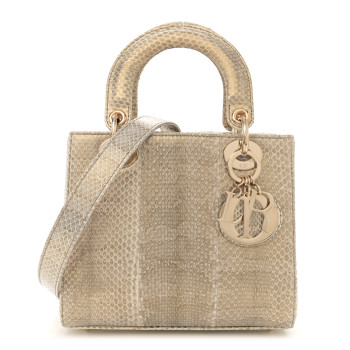 CHRISTIAN DIOR Metallic Snakeskin Small Lady Dior Gold