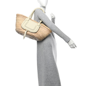 CHLOE Raffia Grain Calfskin Medium Marcie Basket White